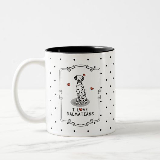 I Liebe Dalmatiner (schwarz 1) Herz Niedlich Zweifarbige Tasse (Links)