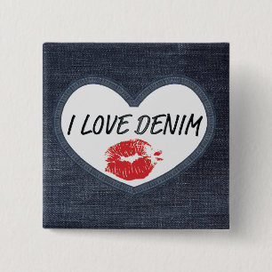 I Liebe Denim 5,1 cm (2") Quadrat Abzeichen Button