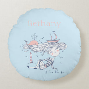 I Liebe der See Whimsical Nautical Personalisiert Rundes Kissen