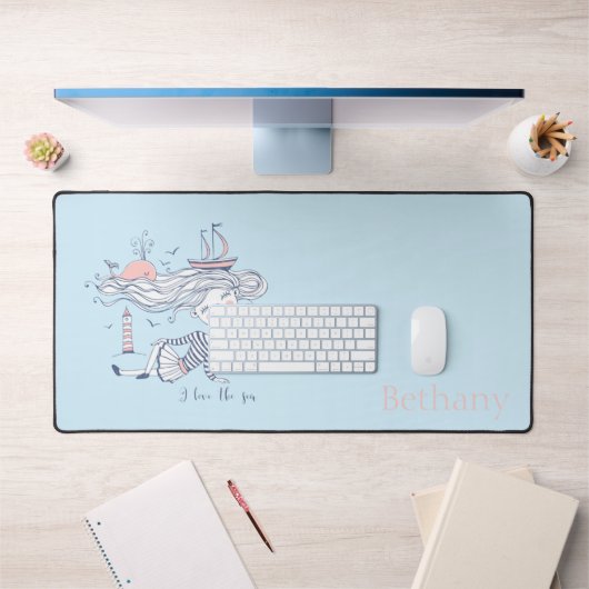 I Liebe der See Whimsical Nautical Personalisiert Schreibtischunterlage (Büro 1)