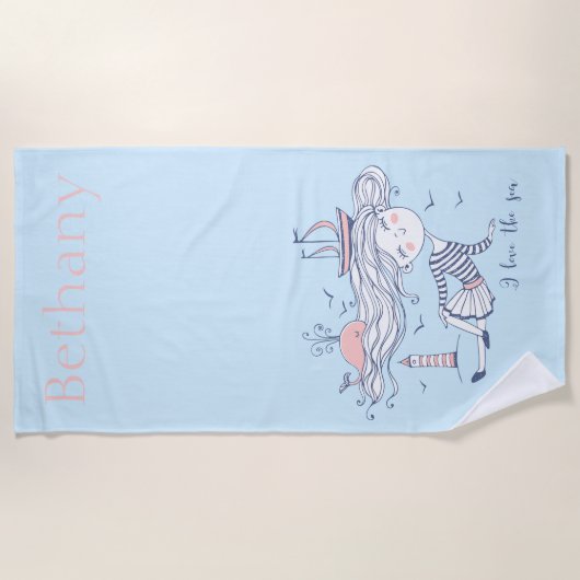 I Liebe der See Whimsical Nautical Personalisiert Strandtuch (Vorderseite)