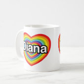 I Liebe Diana: Regenbogenherz Kaffeetasse (Vorderseite Links)