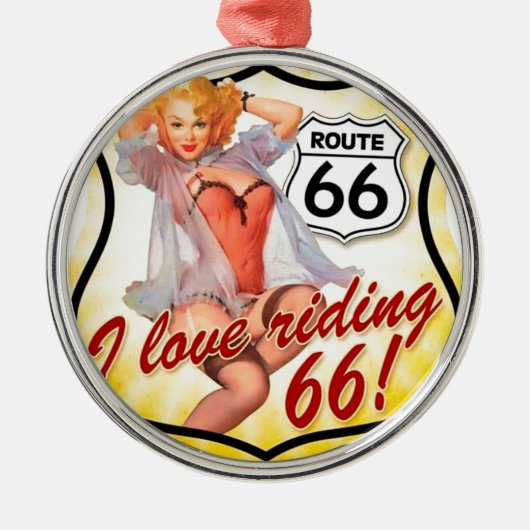 I Liebe, die Button des Weg-66 herauf Mädchen Silbernes Ornament (Vorne)