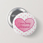 I Liebe, die ein Großmutter-Knopf-Rosa-Herzen ist Button (Vorne & Hinten)
