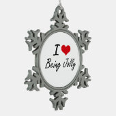 I Liebe, die ziemlich künstlerischer Entwurf ist Schneeflocken Zinn-Ornament (Links)