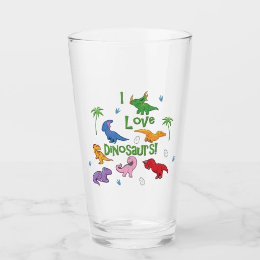 I Liebe Dinosaurier (Niedlich) Glas (Vorderseite)