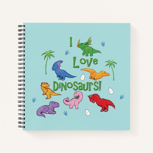 I Liebe Dinosaurier (Niedlich) Notizbuch (Vorderseite)