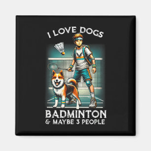 I Liebe Dog Badminton, Niedlicher Junge mit Dog Pl Magnet
