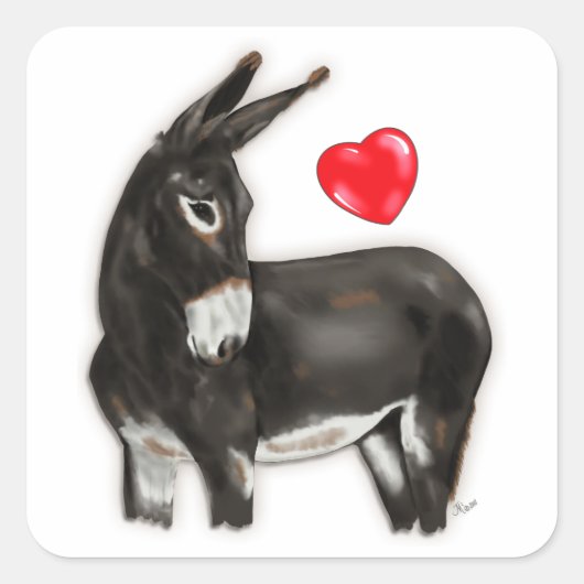 I Liebe Donkeys Demure Donkey Quadratischer Aufkleber (Vorderseite)
