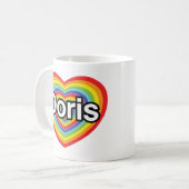 I Liebe Doris: Regenbogenherz Kaffeetasse (Vorderseite Links)