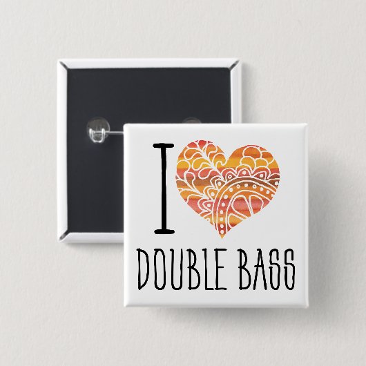 I Liebe Double Bass Orange Mandala Herz Button (Vorne & Hinten)