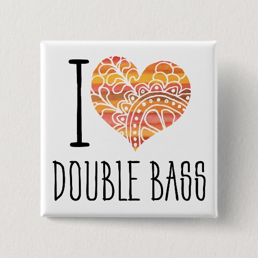 I Liebe Double Bass Orange Mandala Herz Button (Vorderseite)