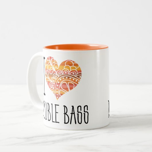 I Liebe Double Bass Orange Mandala Herz Zweifarbige Tasse (Vorderseite Links)