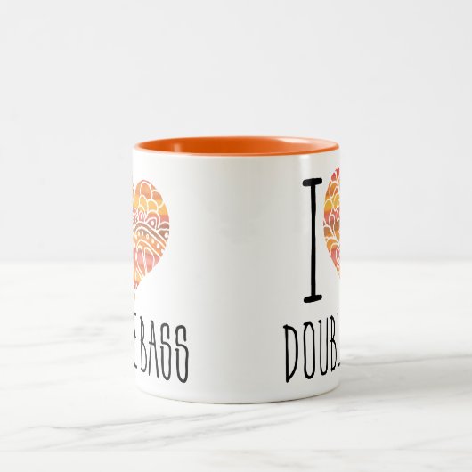 I Liebe Double Bass Orange Mandala Herz Zweifarbige Tasse (Mittel)