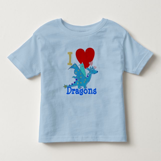 I Liebe-Drache-blauer Drache-Cartoon Kleinkind T-shirt (Vorderseite)