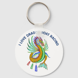 I Liebe Drachenboot Racing mit Goldwasserdrache Schlüsselanhänger