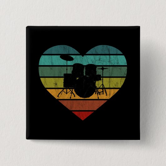 I Liebe Drums Retro Herz Button (Vorderseite)