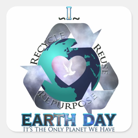 I Liebe Earth Day Quadratischer Aufkleber (Vorderseite)