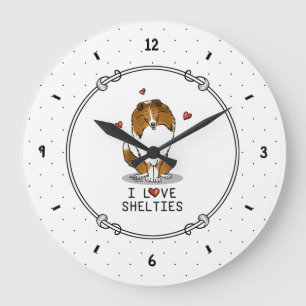 I Liebe (Einzel-2) Shetland Sheepdogs Niedlich Große Wanduhr