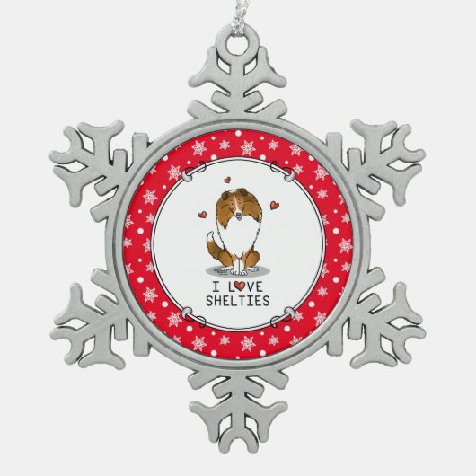 I Liebe (Einzel-2) Shetland Sheepdogs Niedlich Schneeflocken Zinn-Ornament (Vorderseite)