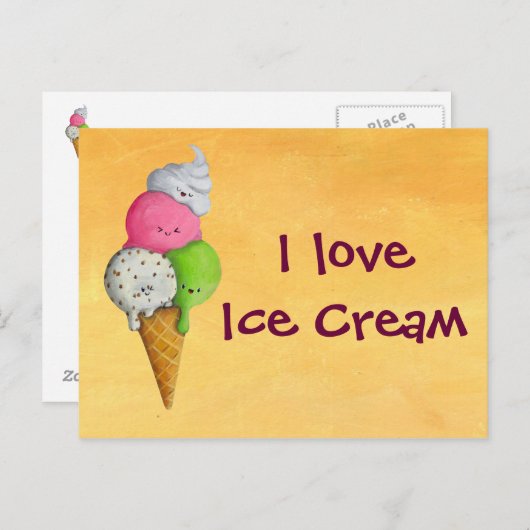 I Liebe Eiscreme Postkarte (Vorne/Hinten)
