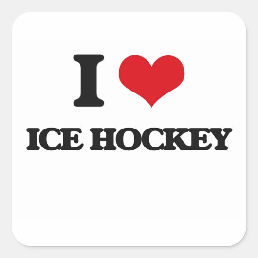 I Liebe Eishockey Quadratischer Aufkleber (Vorderseite)