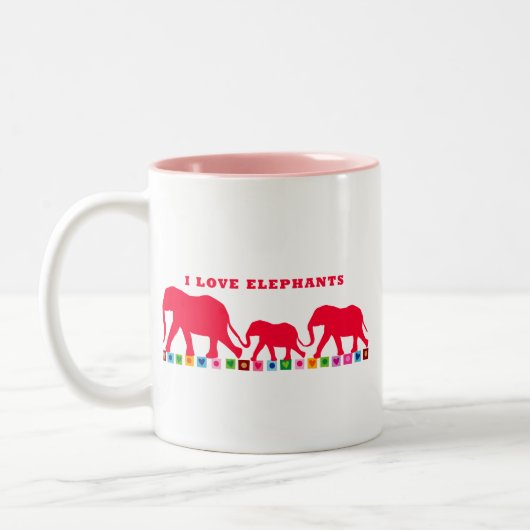 I Liebe Elefanten (rot) Zweifarbige Tasse (Links)