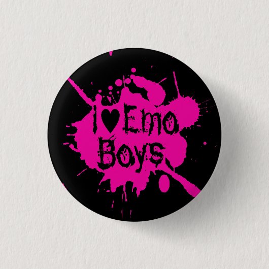 "I Liebe Emo Boys" Pink Paint Spritzer Button (Vorderseite)