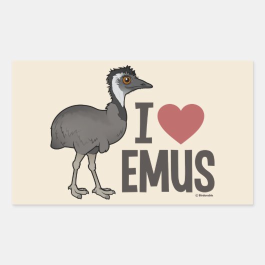 I Liebe Emus Rechteckiger Aufkleber (Vorderseite)