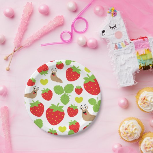 I Liebe Erdbeeren Nahtloses Muster Pappteller (Party)