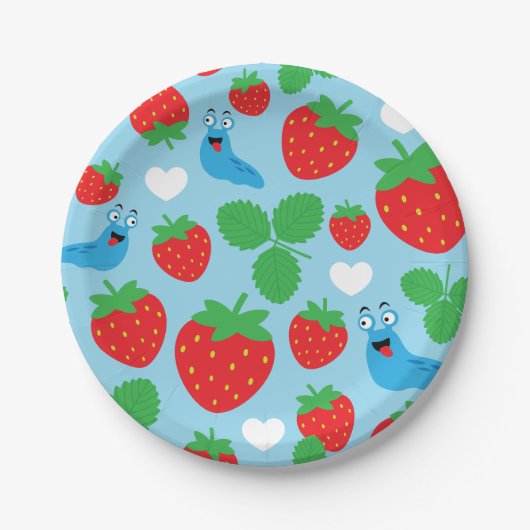 I Liebe Erdbeeren Nahtloses Muster Pappteller (Vorderseite)