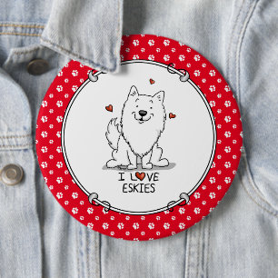 I Liebe Eskies (I Liebe American Eskimo Hunde) - N Button