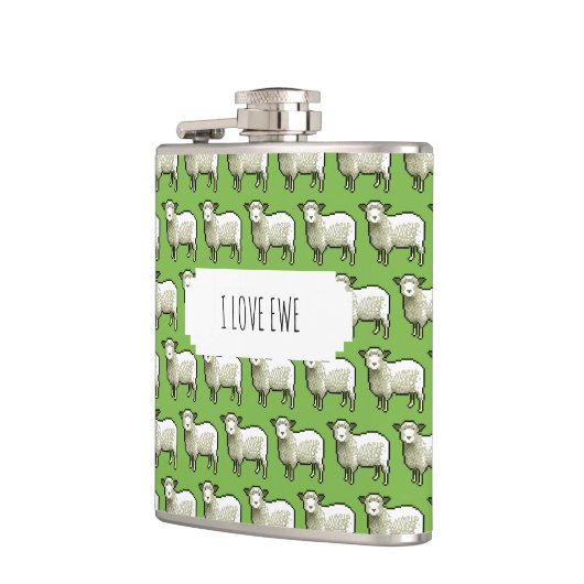 I Liebe Ewe Funny Flock Flock Sheep Pixel Muster Flachmann (Links)