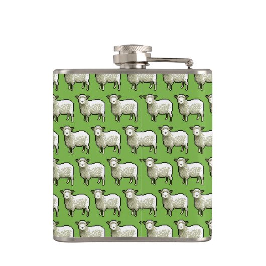 I Liebe Ewe Funny Flock Flock Sheep Pixel Muster Flachmann (Rückseite)