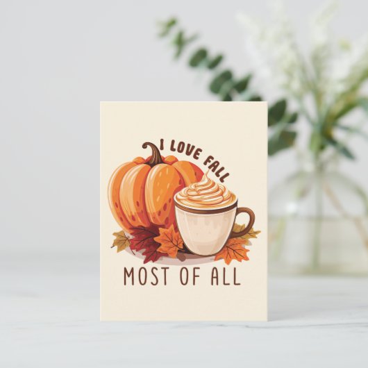 I Liebe fällt am meisten - Latte & Herbst Vibes Postkarte (Stehend Vorderseite)