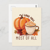 I Liebe fällt am meisten - Latte & Herbst Vibes Postkarte (Vorne/Hinten)