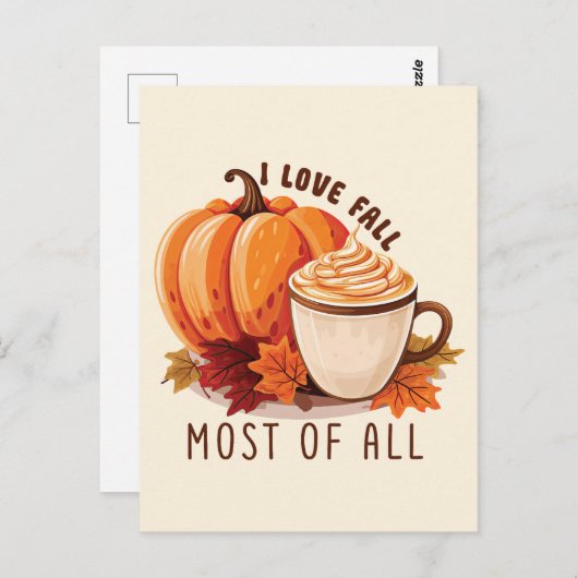 I Liebe fällt am meisten - Latte & Herbst Vibes Postkarte (Vorne/Hinten)