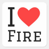 I Liebe Feuer Quadratischer Aufkleber (Vorderseite)