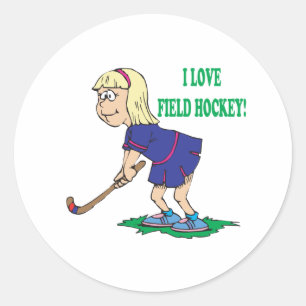 I Liebe Field Hockey Runder Aufkleber