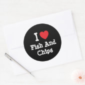 I Liebe Fisch und Chips Herz T - Shirt Runder Aufkleber (Umschlag)