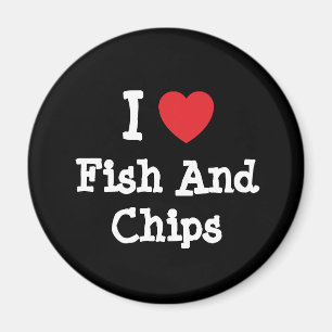 I Liebe Fische und Chips Herz T - Shirt Magnet
