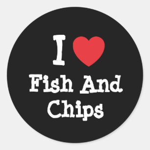 I Liebe Fische und Chips Herz T - Shirt Runder Aufkleber