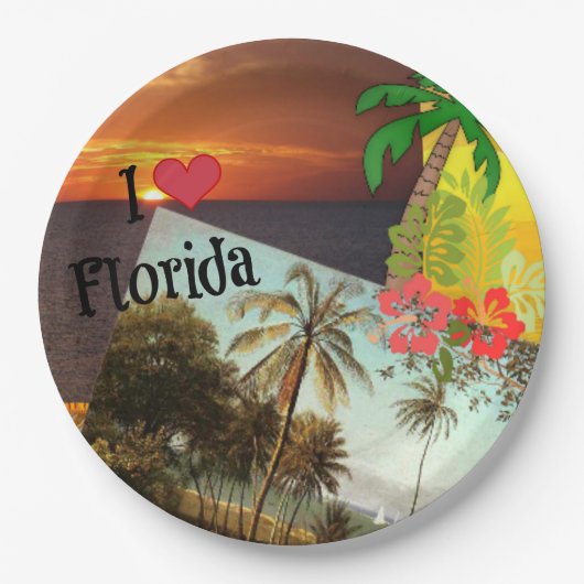 I Liebe Florida, populäres tropisches Design, Pappteller (Vorderseite)