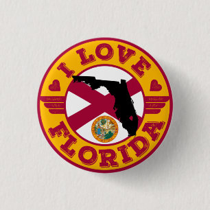 I Liebe Florida Staat Karte und Flagge Button