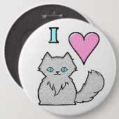 I Liebe Fluffy White Kätzchens Button (Vorne & Hinten)