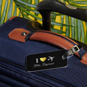 "I Liebe Flugzeuge" schwarz Gepäckanhänger