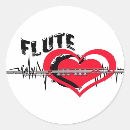 I Liebe Flute Herz Runder Aufkleber (Vorderseite)