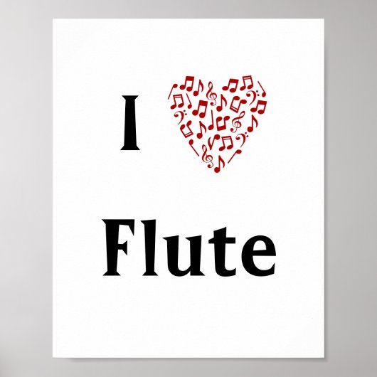 I Liebe Flute Rotes Herz Musiknoten Poster (Vorne)