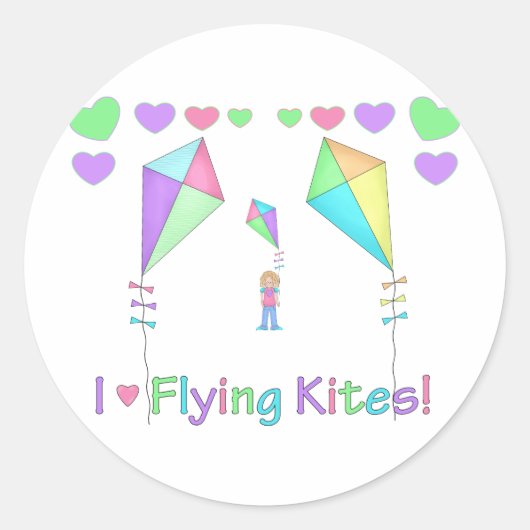I Liebe Flying Kites Runder Aufkleber (Vorderseite)