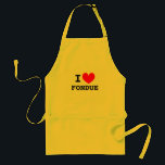 I Liebe Fondue | Funny custom i heart food Schürze<br><div class="desc">I Liebe Fondue | Funny custom in herz food Schürze für Damen und Herren. Personalisiertes Vorlagendesign. Schürze in Gelb, Beige und Weiß. Niedliche Geburtstag oder Urlaub Geschenk Idee für Koch Koch, Mama, Papa, Ehefrau, Ehemann, Freund, Freundin, Freund, etc. Zum Party gibt es ein tolles Koch-Accessoire, das Ihre eigene kurze oder...</div>